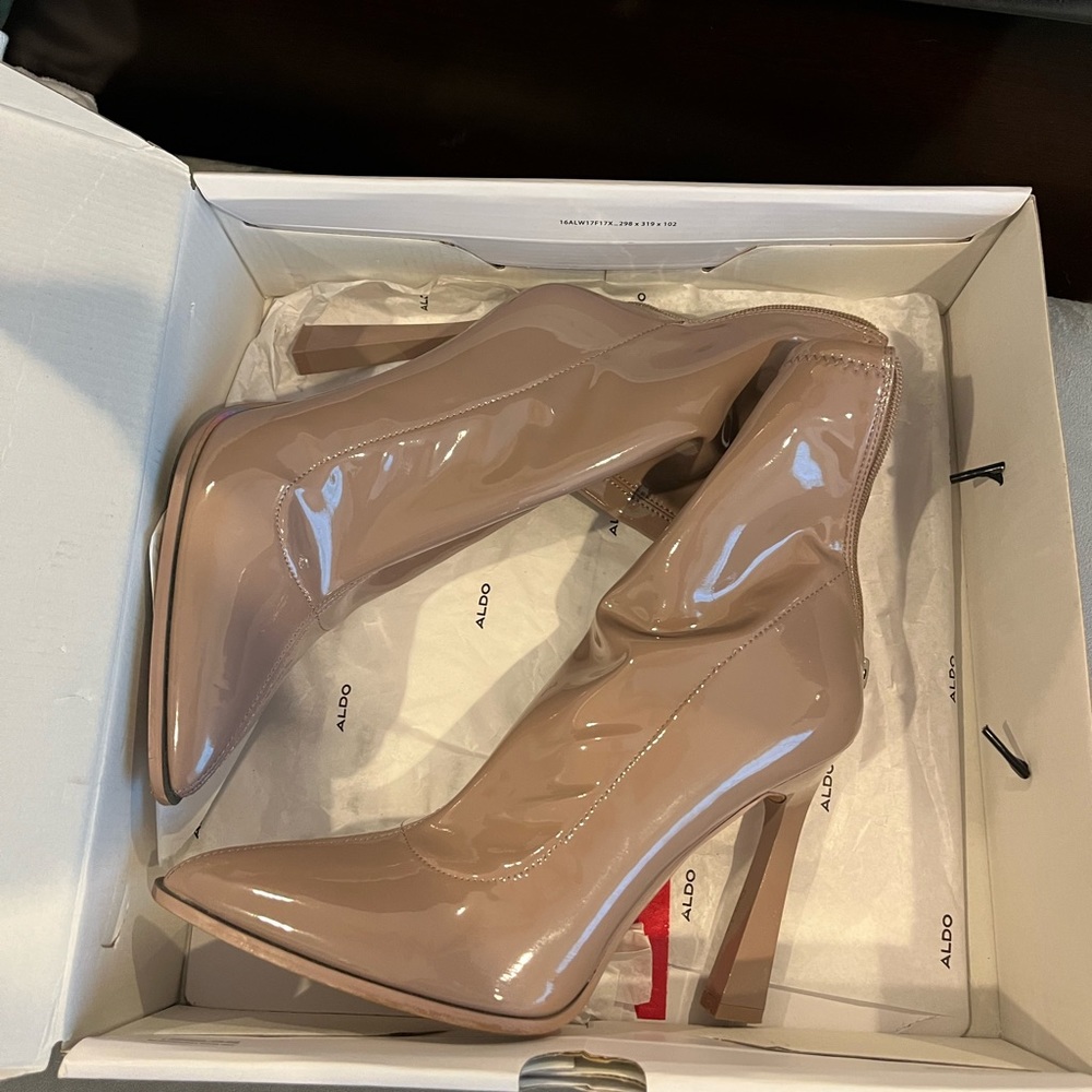ALDO Patent Leather High Heeled Boots. Slightly worn.